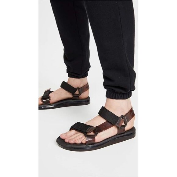 MELISSA x RIDER Papete Black Brown Rubber Webbed Dad Sandals, Size 9/38 - Picture 14 of 15